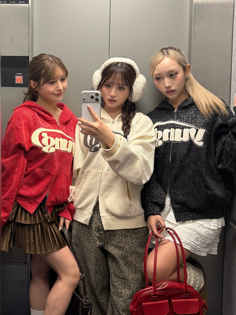 yung logo lamé mall zip hoodie – YZ