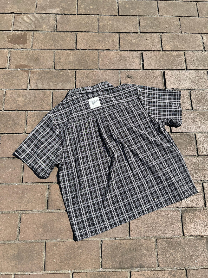 라인 스톤 SS 체크 셔츠 