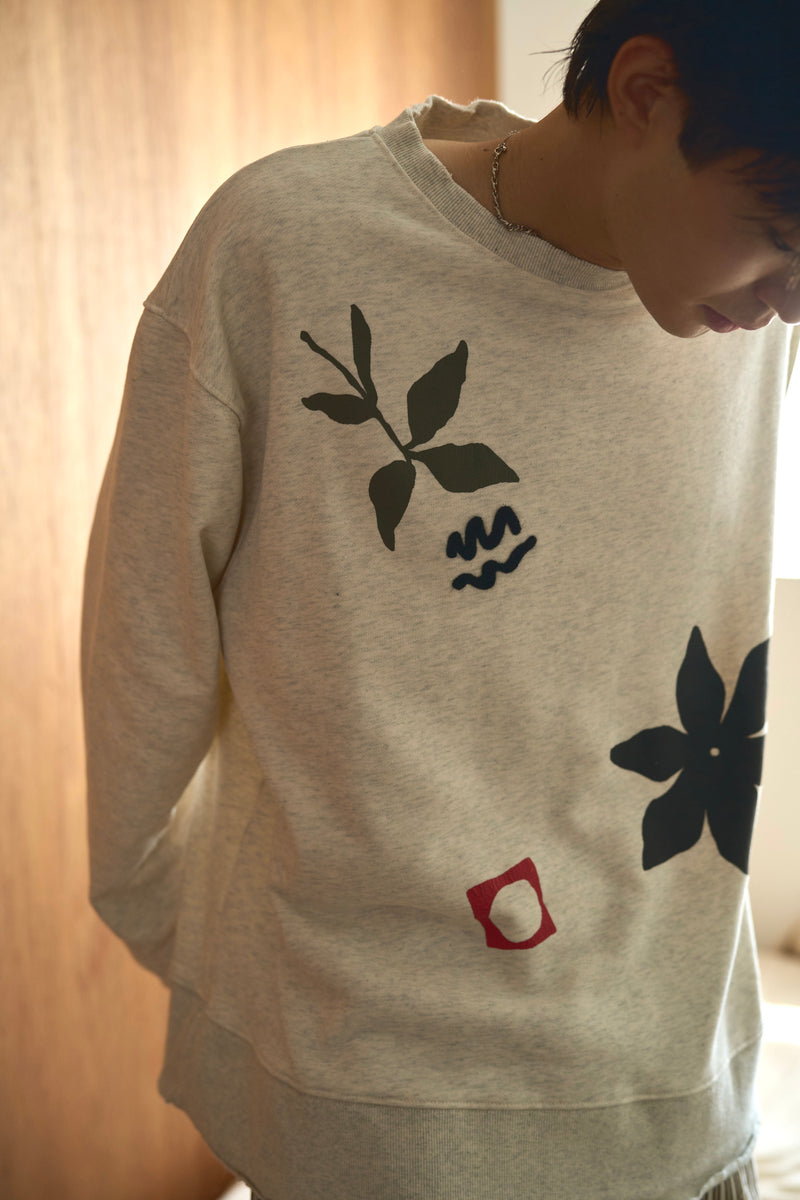 broken flower paint and embroidery sweat