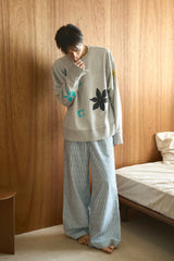 wide baggy stripe print trousers