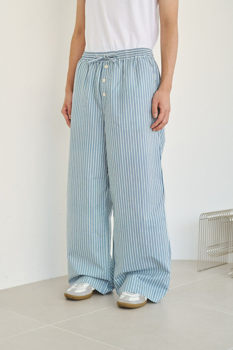 Wide Baggy Stripe Print Trousers