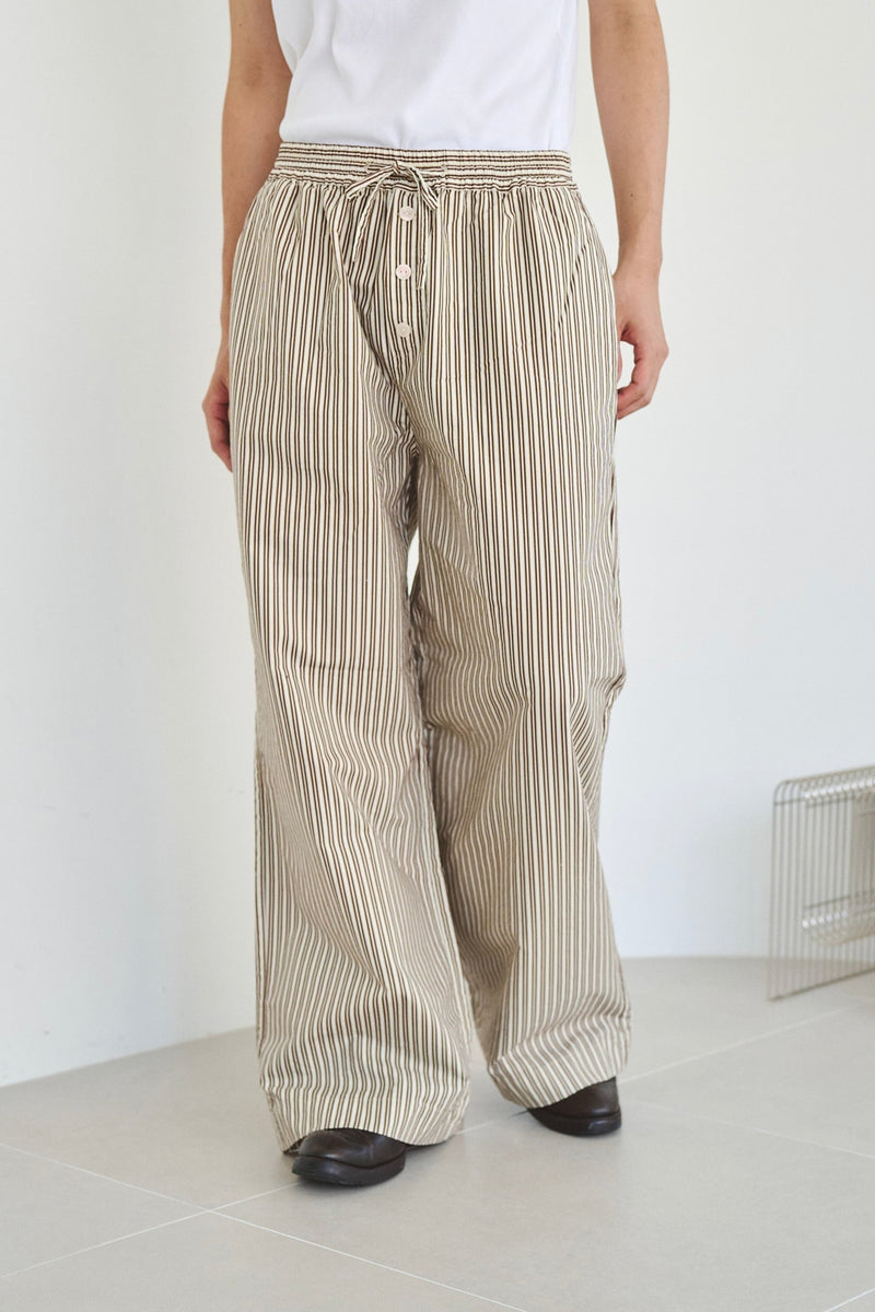 Wide Baggy Stripe Print Trousers