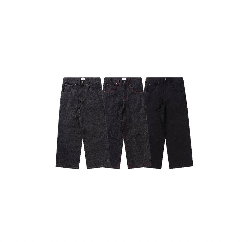 BLESSÜ BU STRIPE BAGGY DENIM PANTS BLACK BLESSÜ BU STRIPE BAGGY DENIM PANTS BLACK BLESSÜ BU STRIPE BAGGY