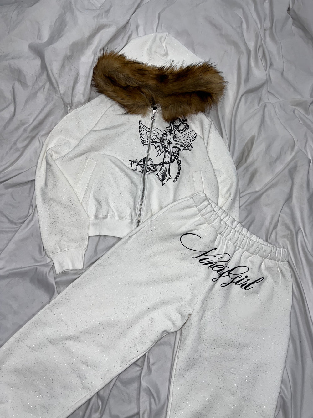 Cross Logo glitter Fur Zip Hoodie – YZ