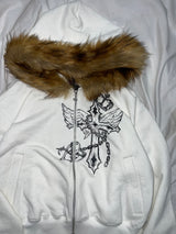 Cross Logo glitter Fur Zip Hoodie