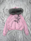 Cross Logo glitter Fur Zip Hoodie