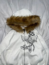 Cross Logo glitter Fur Zip Hoodie