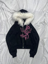 Cross Logo glitter Fur Zip Hoodie