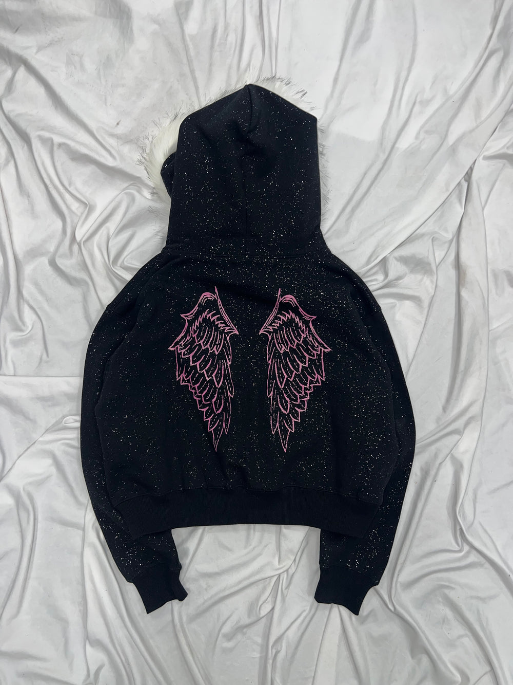 Cross Logo glitter Fur Zip Hoodie – YZ