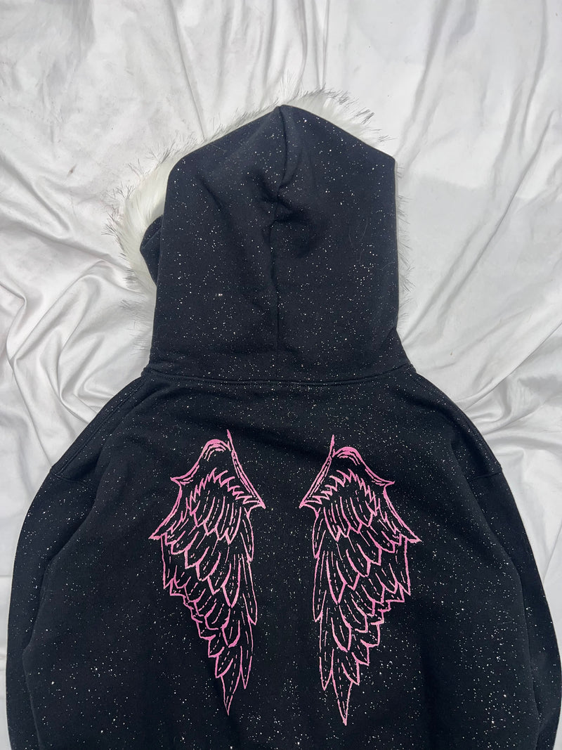 Cross Logo glitter Fur Zip Hoodie
