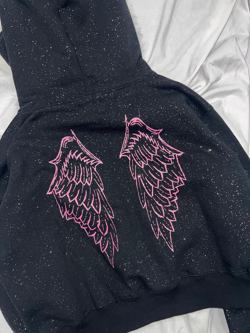 Cross Logo glitter Fur Zip Hoodie