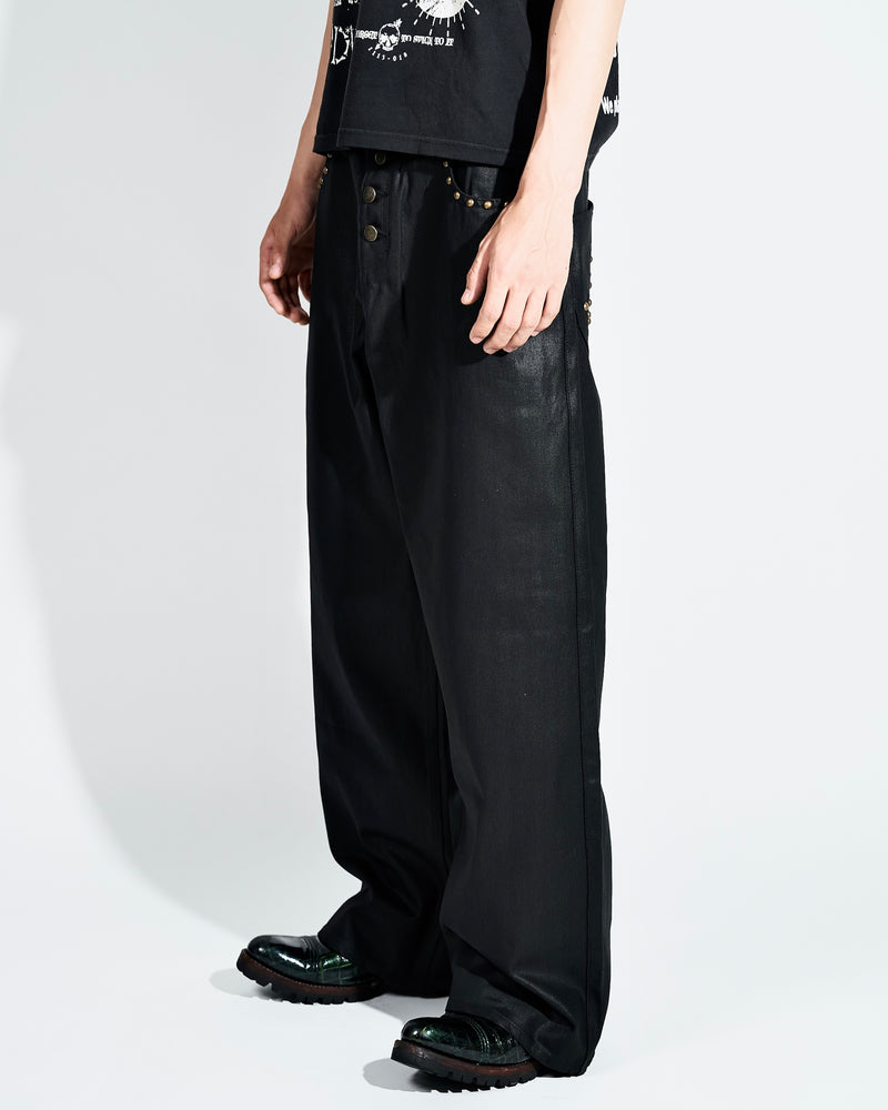 パンツ coating straight denim pants black y2k Studs coating BLACK denim pants – YZ