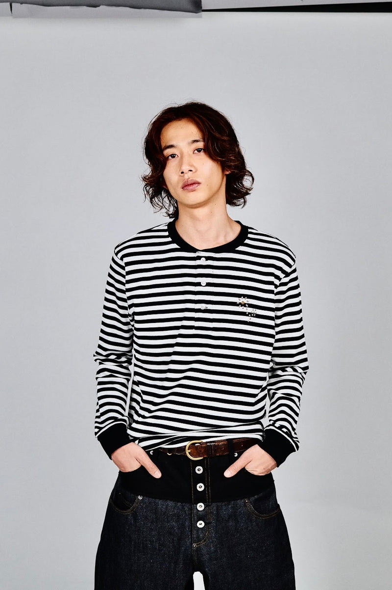Badway Flower studs border henry ボーダーT M Flower studs border henry – YZ