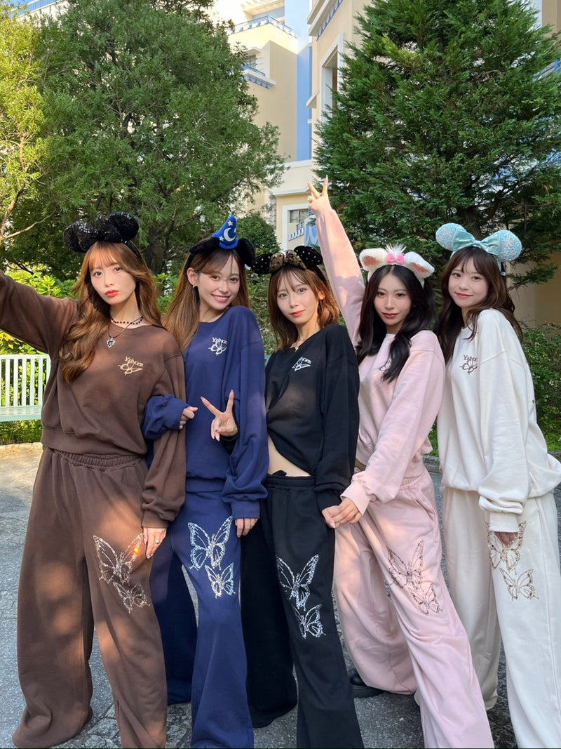 Butterfly logo rhinestone rich sweat pants