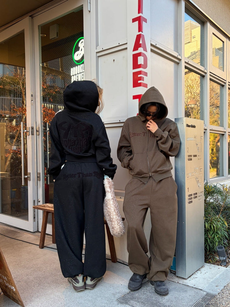 glitter heart logo zip hoodie