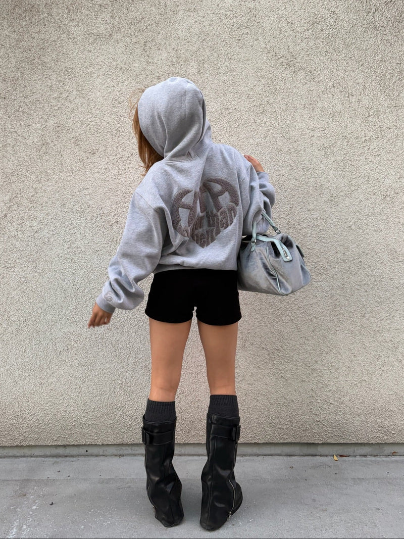 glitter heart logo zip hoodie