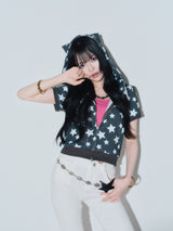Cat-Ear Short Sleeve Zip Hoodie 