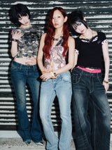 Tribal Logo Low-Rise Denim Pants 