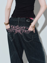 Tribal Logo Straight Denim Pants 