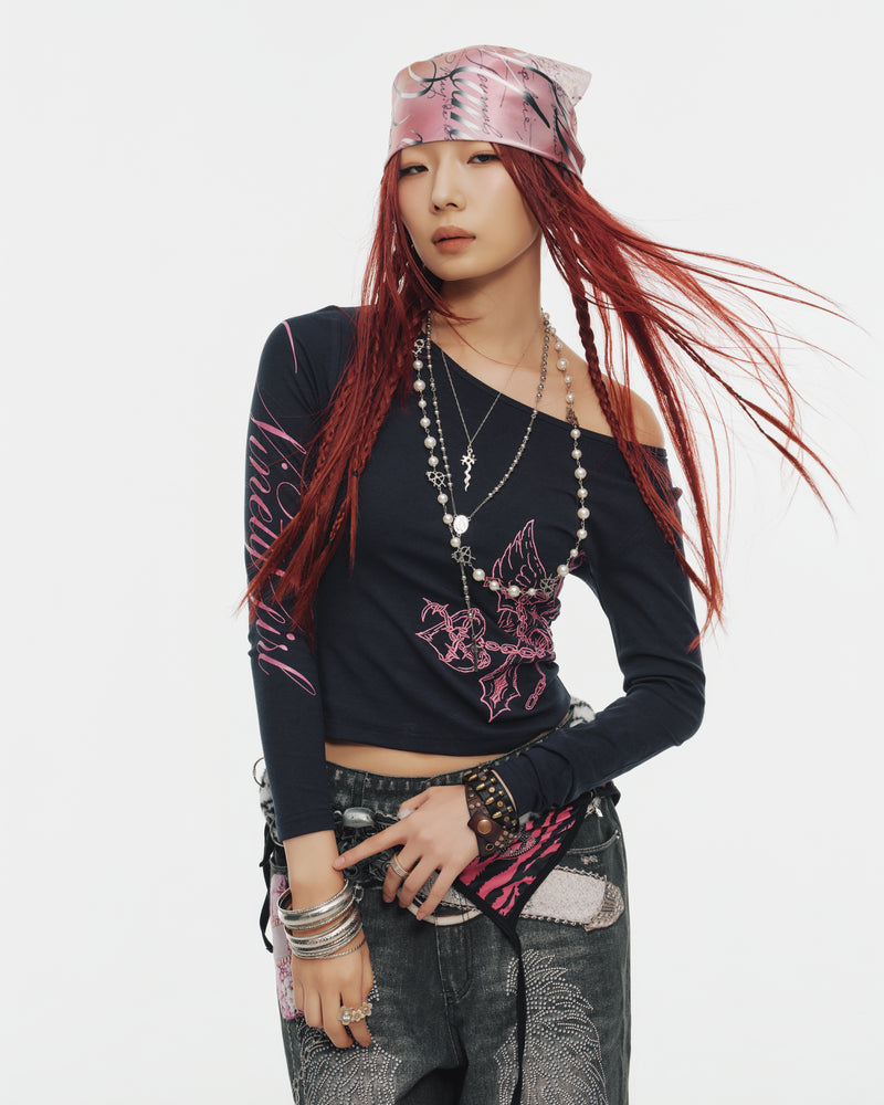 Cross Logo 露肩长袖T恤 