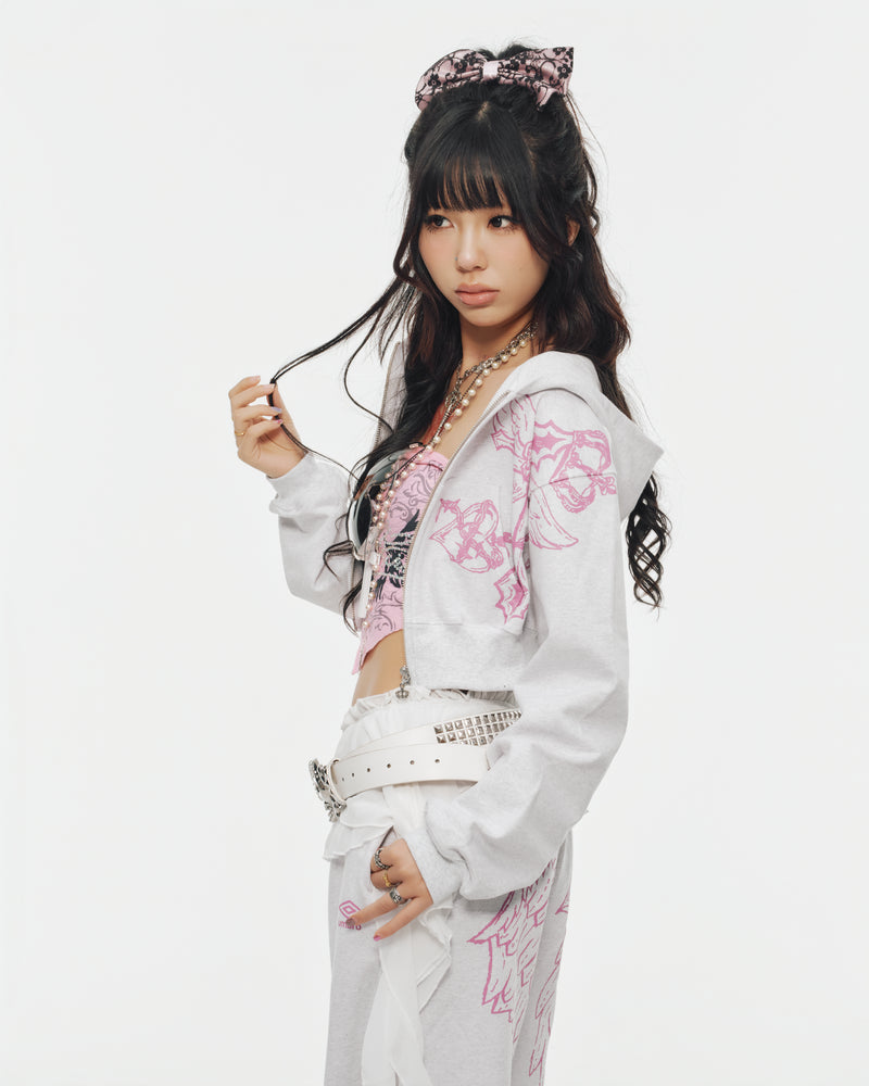 9090girl × umbro Cross Logo Glitter Zip Hoodie