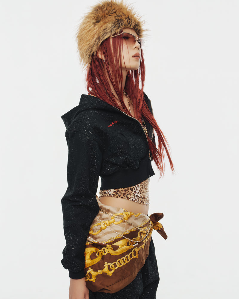 9090girl × umbro Cross Logo Glitter Zip Hoodie