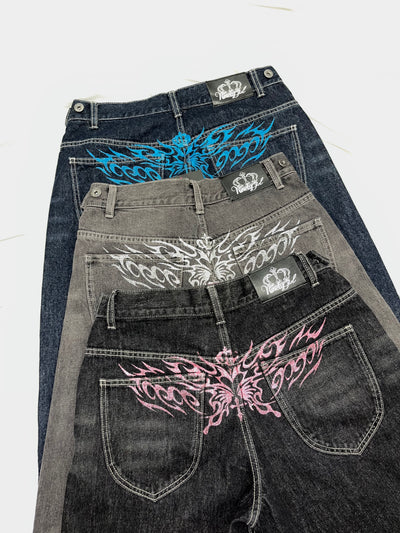 Tribal Logo Straight Denim Pants 
