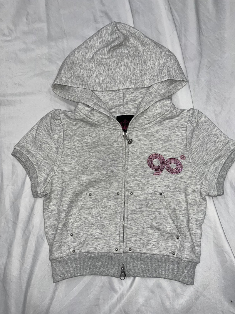 90 Logo Girl Short Sleeve Zip Hoodie – YZ