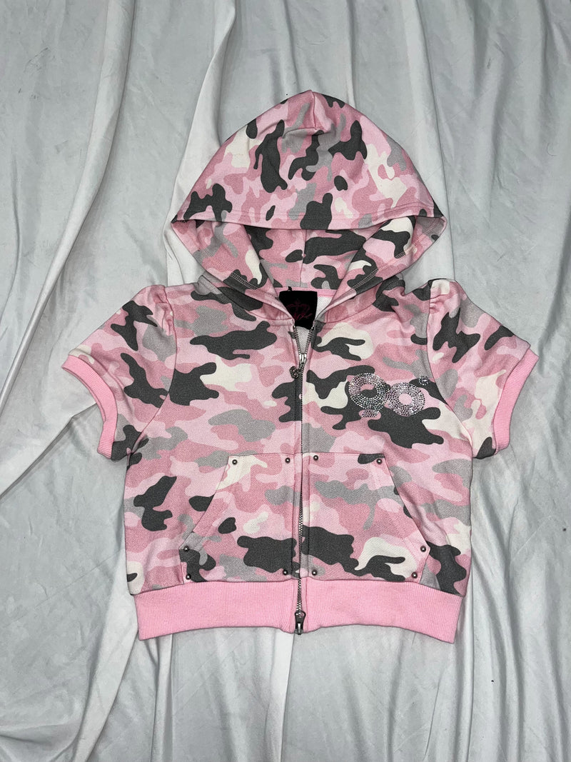 90 Logo Girl Short Sleeve Zip Hoodie – YZ