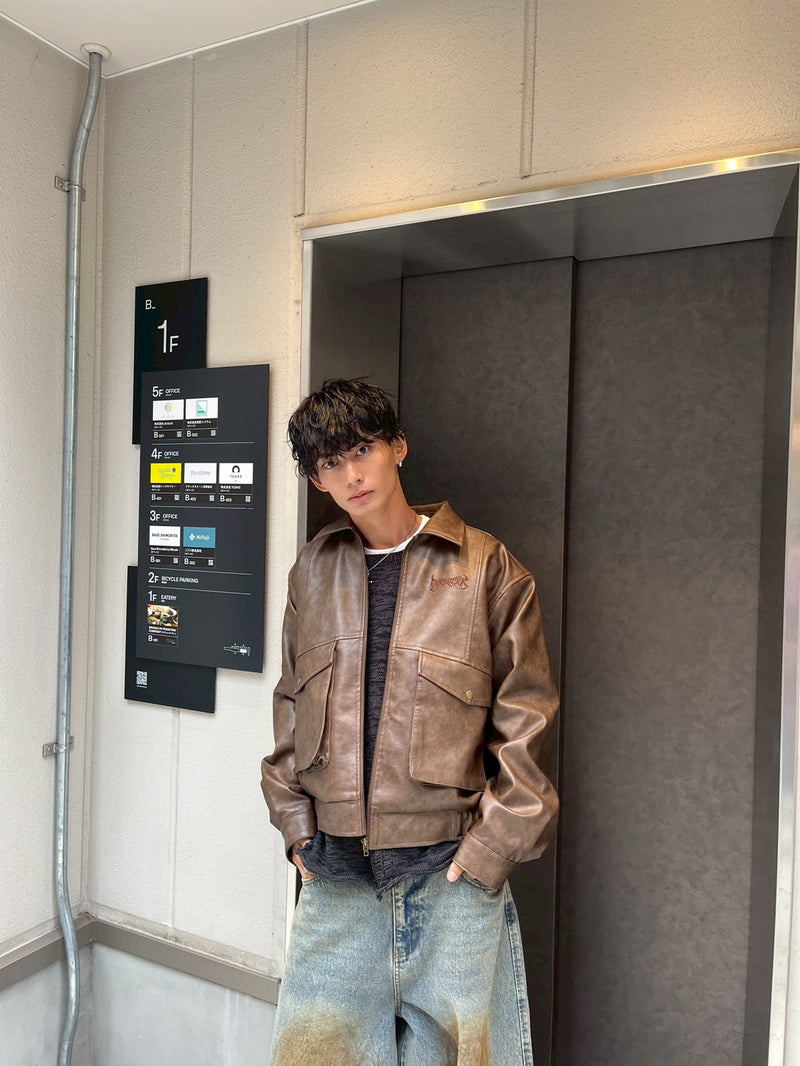 Fake leather flight jacket