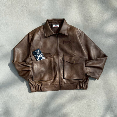 Fake leather flight jacket
