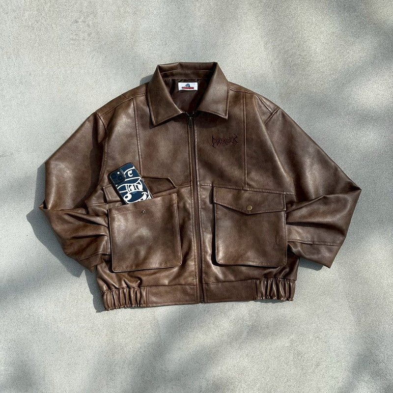 Fake leather flight jacket