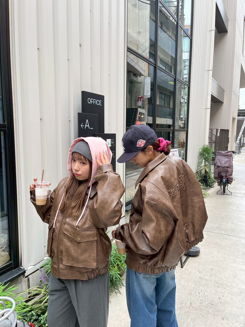 Fake leather flight jacket