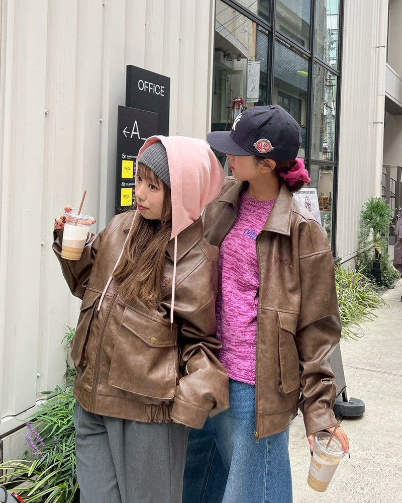 Fake leather flight jacket