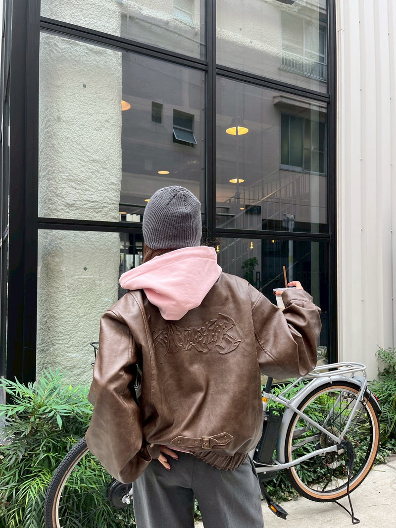 Fake leather flight jacket