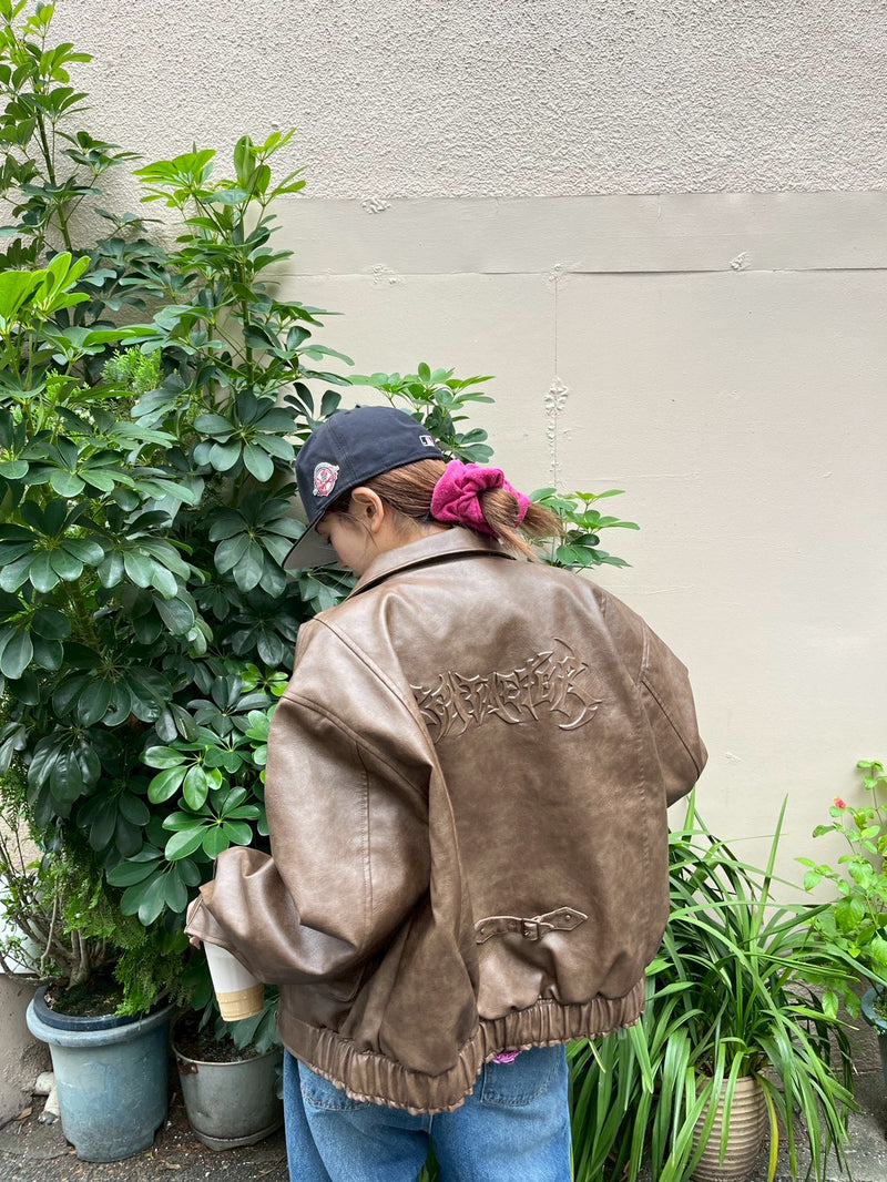 Fake leather flight jacket