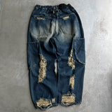 Damaged overdyed loose denim pants – YZ