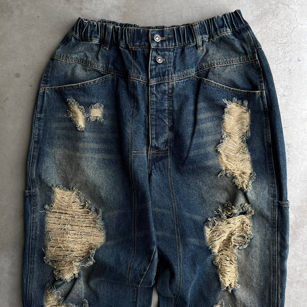 Damaged overdyed loose denim pants – YZ