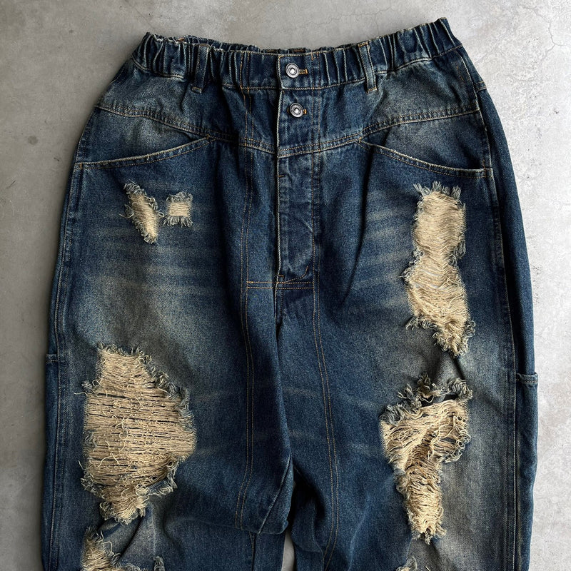 Damaged overdyed loose denim pants(発送予定：2023年10月上旬)