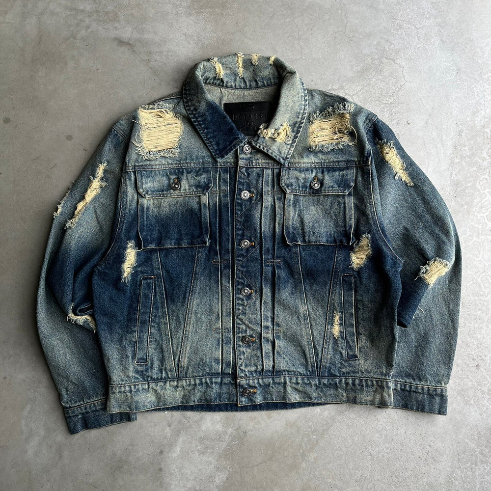 Damaged overdyed loose denim jacket – YZ