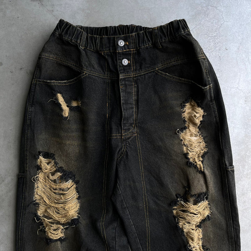 Damaged overdyed loose denim pants(発送予定：2023年10月上旬)