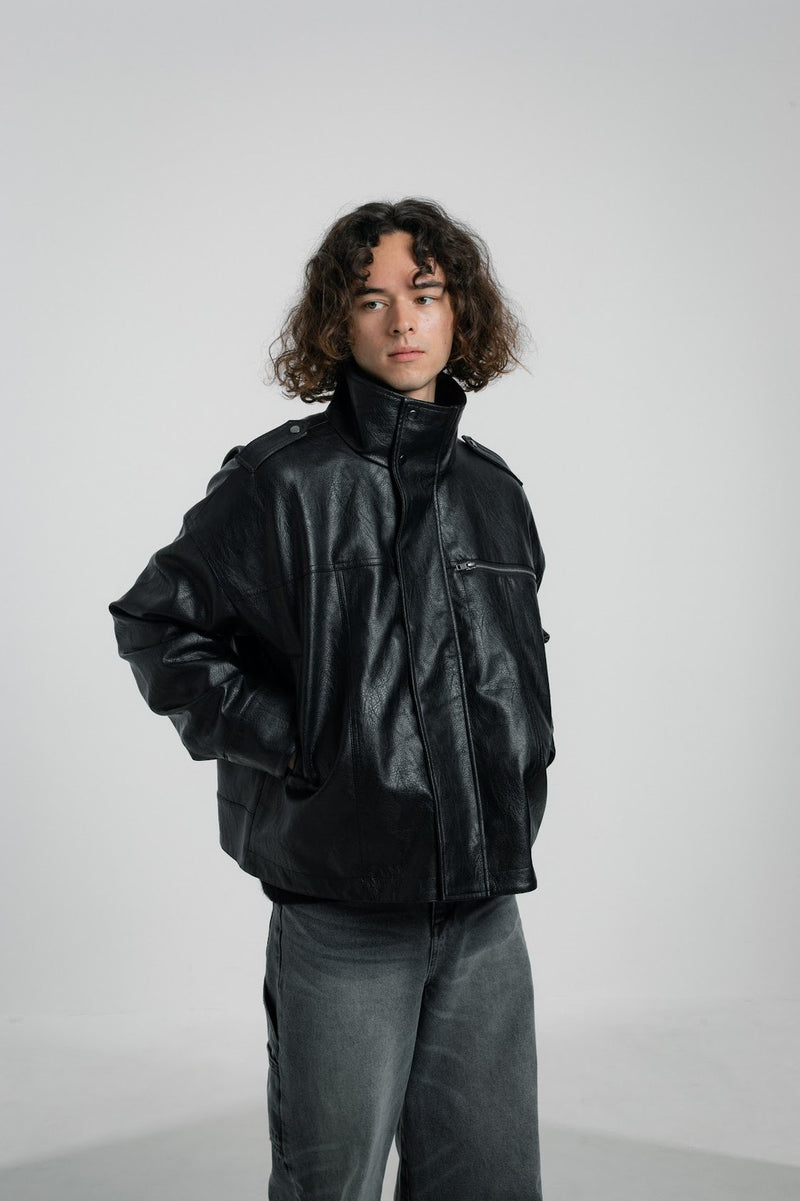synthetic leather stand blouson
