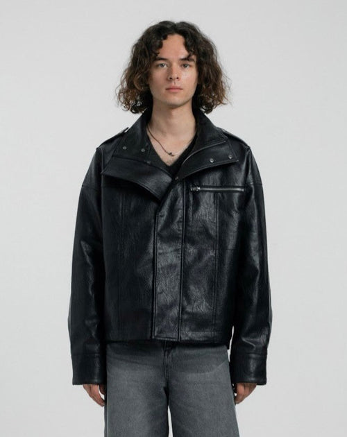 synthetic leather stand blouson