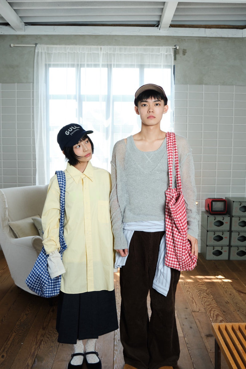 毛足の長いギンガムチェックのひきこもりbag