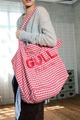 毛足の長いギンガムチェックのひきこもりbag