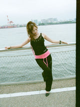 Contrast Rib Waist Straight Pants