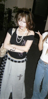 Ninety Girl Cross Stud Long Skirt