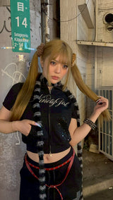 Ninety Girl Sequined Short Sleeve Zip Hoodie