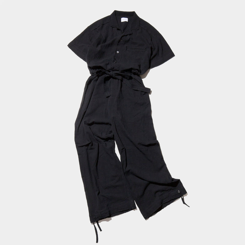 Cut Off Open Collar Belted H/S Jump Suit