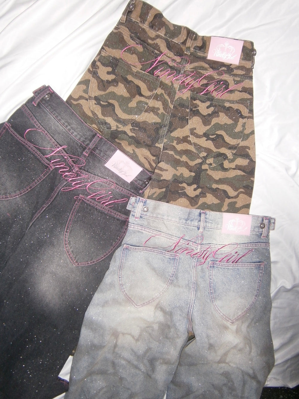 Ninety Girl Logo Glitter Buggy Denim Pants – YZ